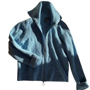 Sweaty Betty Sweater 100% Cashmere Wool Blend Light Blue Cable Knit O-Ring Zip